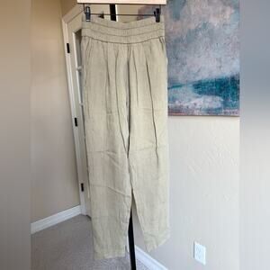 Isabel Marant Étoile Elastic Waist Pleated Linen Blend Pants Tan Womens 38 US 6